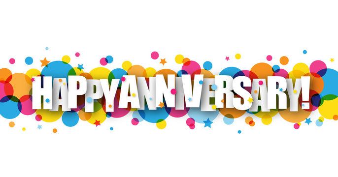 "HAPPY ANNIVERSARY" Vector Card with Colourful Bokeh Lights Background