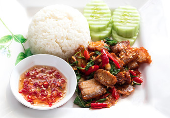 Thailand food ,Stir fry Kai Land and crispy pork