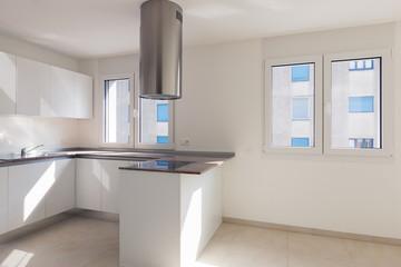 Modern apartment, empty spaces, kitchen