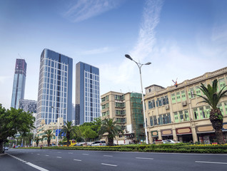 skyscrapers and road in downtown xiamen city china