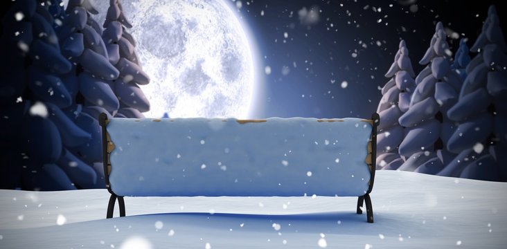 Composite image of snow covered bench