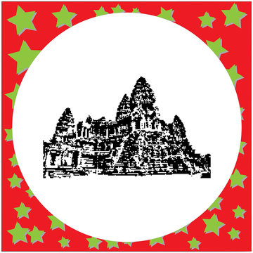 black 8-bit Angkor Wat vector illustration isolated on white background