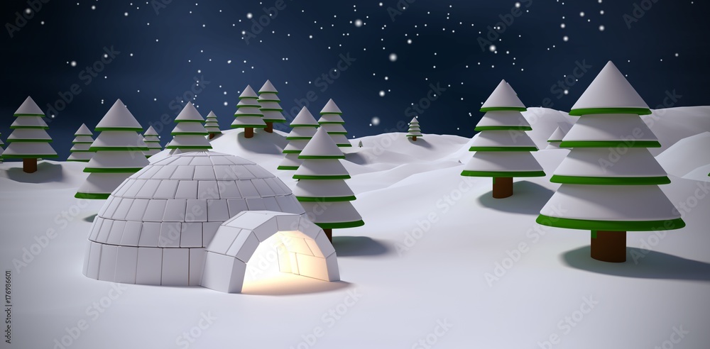 Poster composite image of igloo with trees on snow field