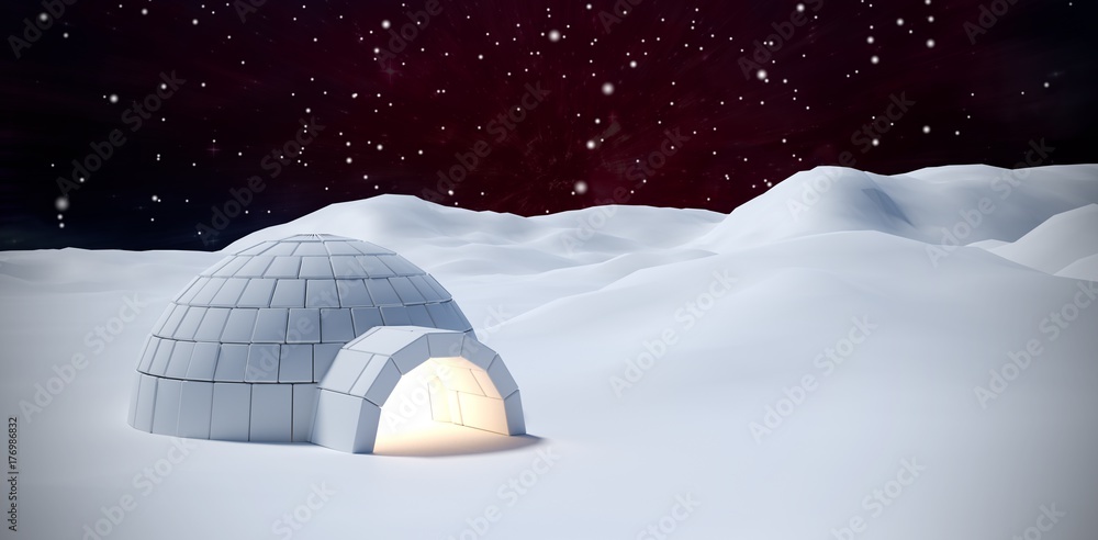 Poster composite image of igloo on snow field