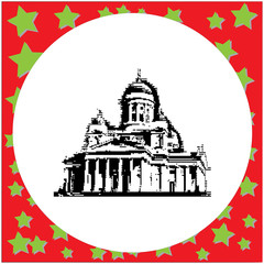 black 8-bit Helsinki Cathedral vector illustration isolated on white background