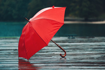 Red umbrella on rain