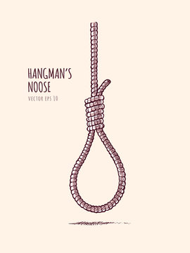 Hangman's noose. Rope knot vector illustration in vintage sketch style.