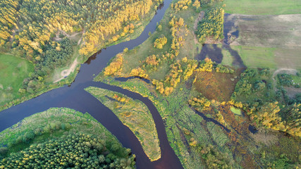 Aerial wiev of natural river - obrazy, fototapety, plakaty