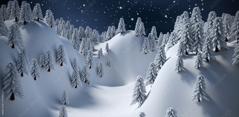 Poster composite image of snowcapped mountain with trees