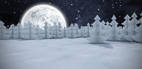 Obraz premium Composite image of christmas trees at forest on snowy field
