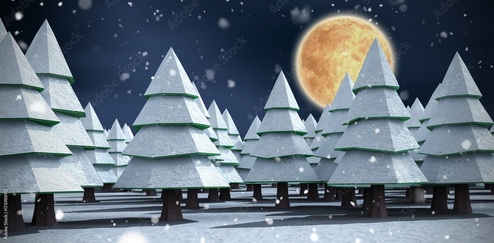 Poster composite image of christmas trees on snowy field