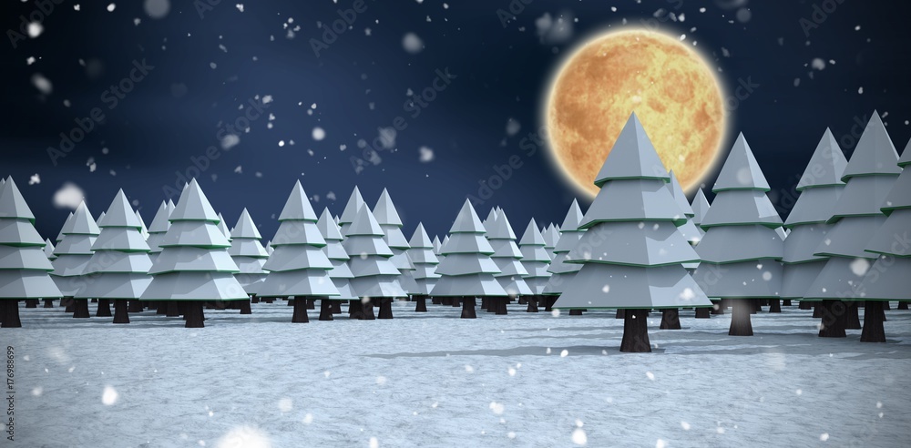 Poster composite image of three dimensional of trees on filed during