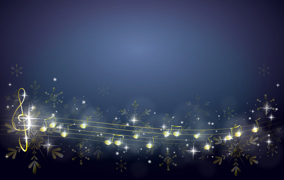 Christmas background decorated with music notes