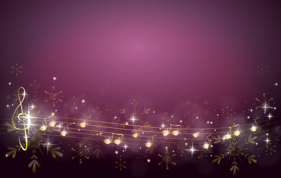 Christmas background decorated with music notes