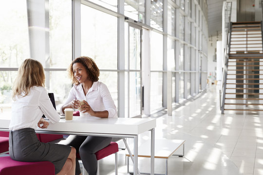 Two Young Businesswomen At A Meeting, Talking