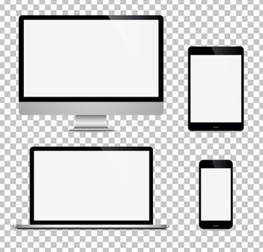 Realistic set computer, laptop, tablet, phone on a isolated background. Vector image
