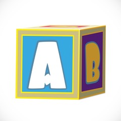 Children's toy cube with letters isolated on a white background