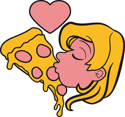 liebe verliebt paar herz küssen kuss stück salami pizza lecker essen hunger comic cartoon
