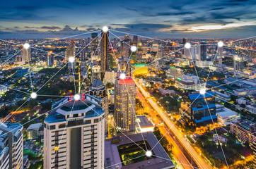 Fototapeta na wymiar Bangkok night cityscape with modern buildings