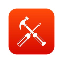 Hammer and screwdriver icon digital red