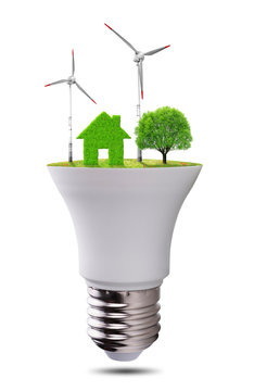 Eco LED light bulb isolated on white background. Concept of green energy.