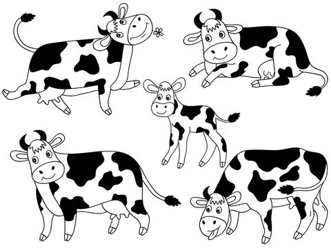 Vector Set of Cute Cartoon Cows 