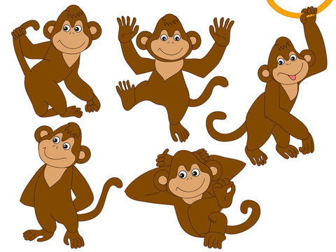 Vector Set of Cute Cartoon Monkeys