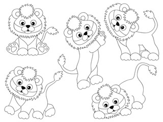 Vector Set of Cute Cartoon Lions