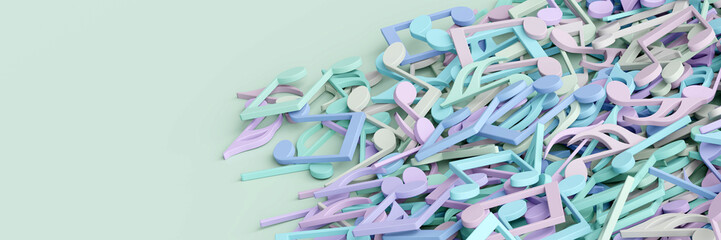 Musical notes on a plane, original illustration background, 3d rendering
