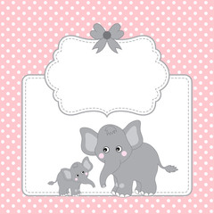 Vector Template Card with Cute Elephants on Polka Dot Background