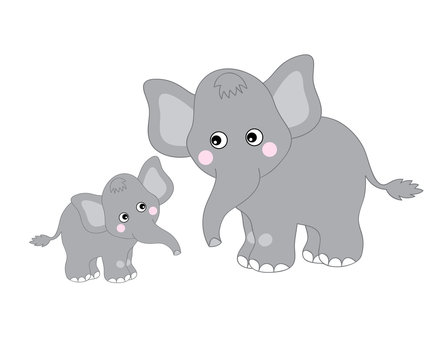 Vector Cute Cartoon Elephants 