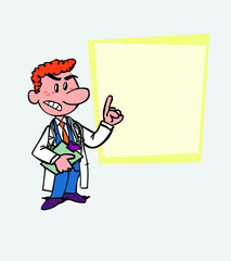 Red-haired doctor decided, somewhat angry. Is showing, as in a presentation, the data you want.