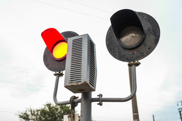 red light on the railway semaphore