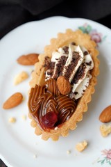 Delicious fresh cakes with cream and condensed milk 