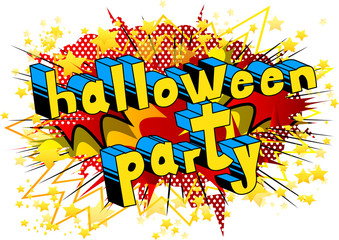 Halloween Party - Comic book style word on abstract background.