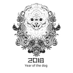 2018 Zodiac Dog. New year design. Christmas background. Vector illustration.