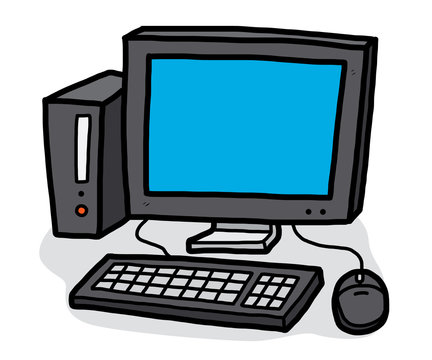 desktop computer / cartoon vector and illustration, hand drawn style, isolated on white background.
