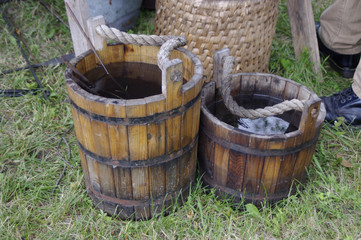 Vintage wooden buckets