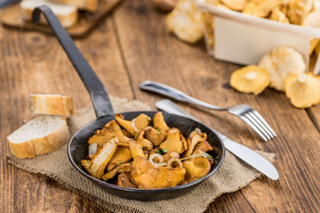 Portion of Fried Chanterelles, selective focus