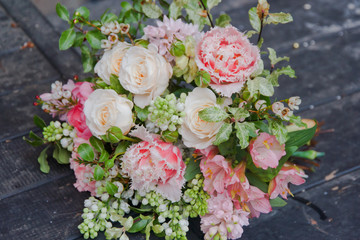 Beautiful white pink bridal bouquet with roses