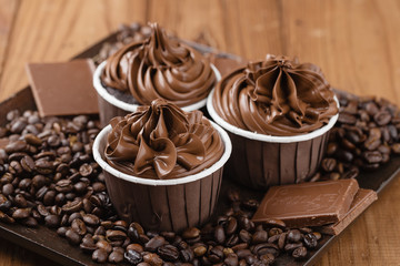 Homemade chocolate cupcakes with coffee beans