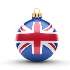 3D rendering Christmas ball with the flag of Great Britain