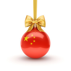 3D rendering Christmas ball with the flag of China