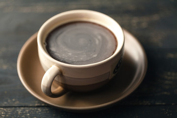 coffee on wood table background