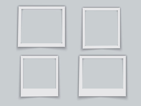 Photo frames with realistic drop shadow vector effect isolated. Empty photo frame template gallery illustration. EPS10