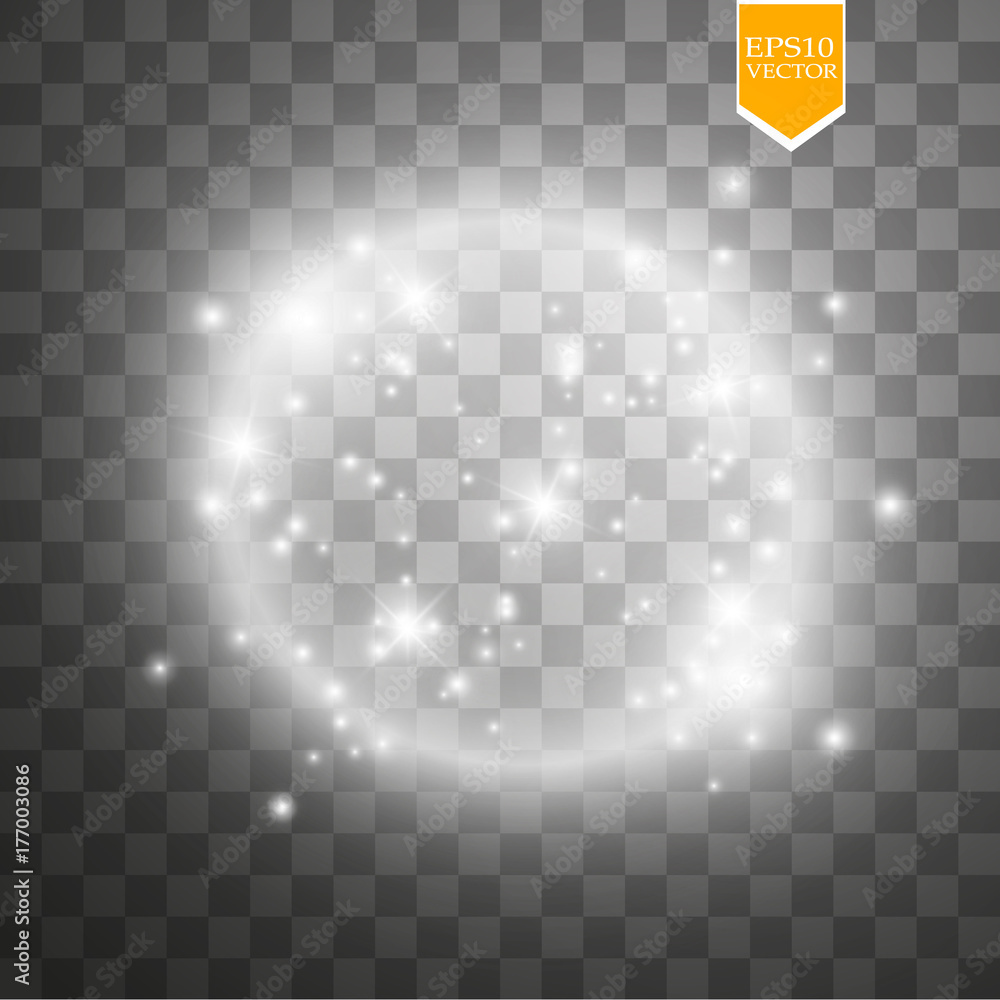 Wall mural vector light ring. round shiny frame with lights dust trail particles isolated on transparent backgr