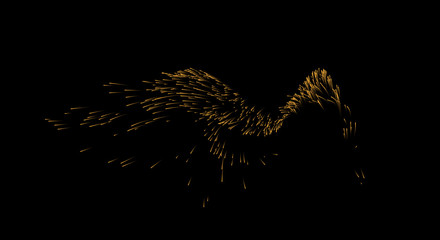 Splashing golden particles isolated on black