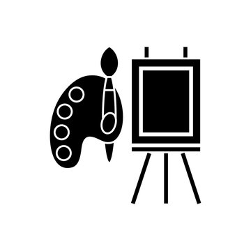 molbert and palette with brush icon, illustration, vector sign on isolated background