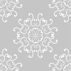 White floral seamless pattern on gray background