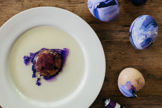 Easter Eggs and Yolk Painted in Purple